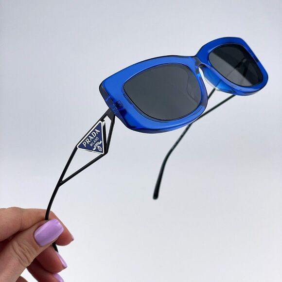 Prada PR14YS 18M5S0 Sunglasses Crystal Electric Blue Grey Rectangle Women - Picture 3 of 12